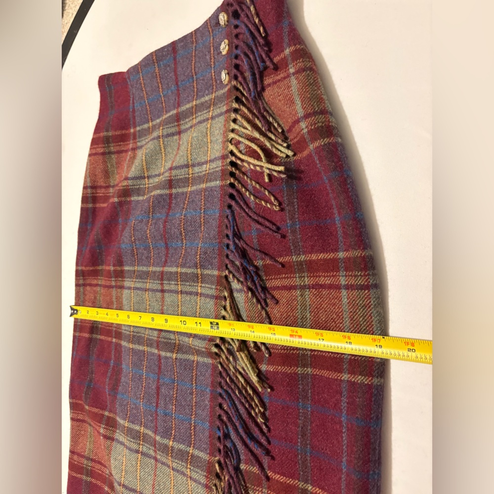 Vintage Ralph Lauren Plaid Wool Wrap Skirt Fringe Long Pencil Midi Equestrian S - Picture 7 of 12